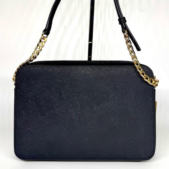 Michael Kors Jet Set Large Signature Logo Crossbody Bag Black/Gold - Picture 5 of 8